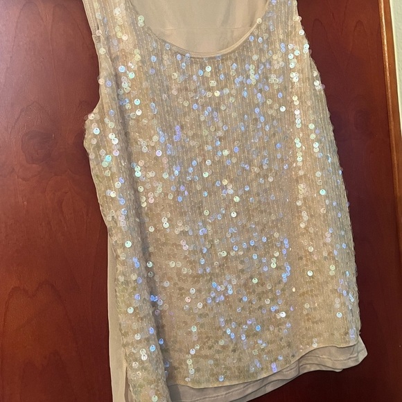 Vintage 90s Y2K Express Sequin Knit Tank Top Sz XS Cami Fairy Mermaidcore Cream - Picture 7 of 12